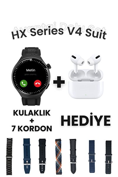 Genel Markalar Çok Renkli HX Series V4 Suit Yuvarlak Akıllı Saat 7 Kordon ve ...
