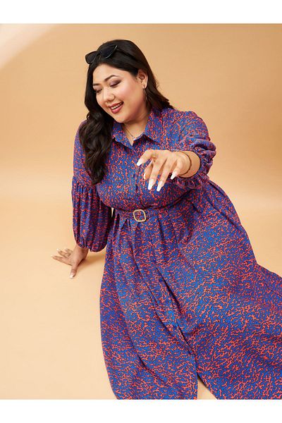 Sassafras By Styli فستان ميدي بحزام وطبعة كاملة