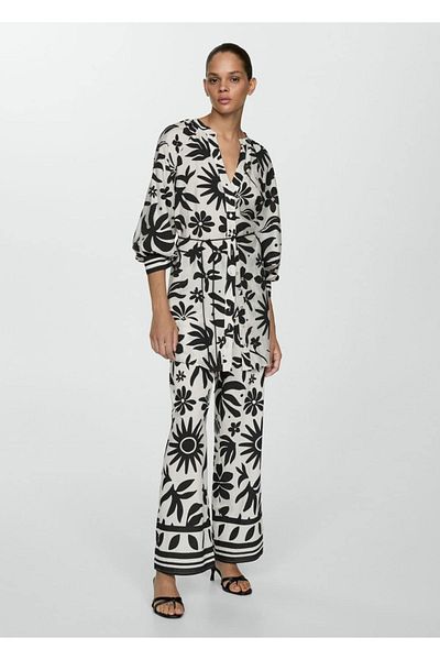 MANGO Woman Wide Leg Pants with Floral Print