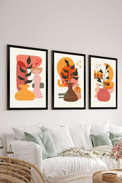 Artavessa 3 Parça Siyah Çerçeve Görünümlü Mdf Tablo Seti - Set 20