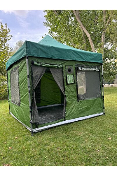 CLK Ticaret CLK 3x3 mt Kısa Bagaj Boy 115 cm Gazebo Portatif Kamp Çadırı Haki