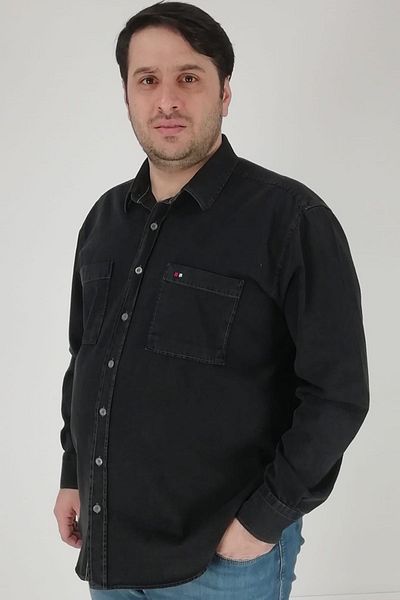 TOUSUS Ανδρικό πουκάμισο μεγάλου μεγέθους Navy Blue Denim Btl-3023-tss