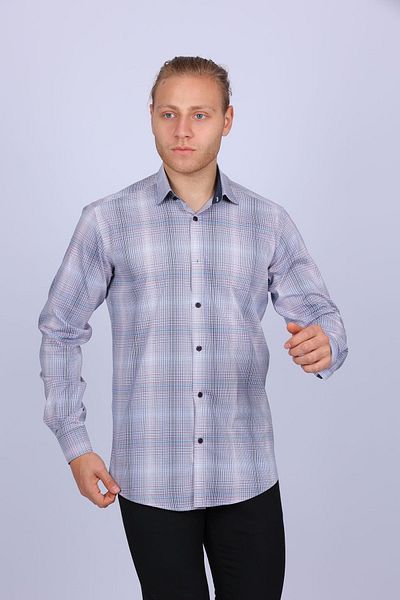 TOUSUS Ανδρικό πουκάμισο Slim Fit καρό Lycra Grey Slm-5032-tss