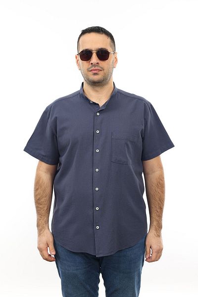TOUSUS Ανδρικό πουκάμισο μεγάλου μεγέθους Navy Blue Χρώμα βαμβακερό γιακά δικαστή με κοντομάνικο πουκάμισο με τσέπη Kk-8018-tss