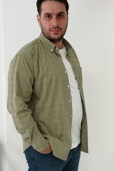 TOUSUS Ανδρικό πουκάμισο μεγάλου μεγέθους καρό Lycra Khaki Btl-6031-tss