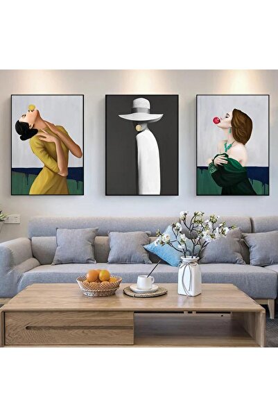 Linacci Set de 3 tablouri din sticlă cu cadru metalic negru pentru femei la modă