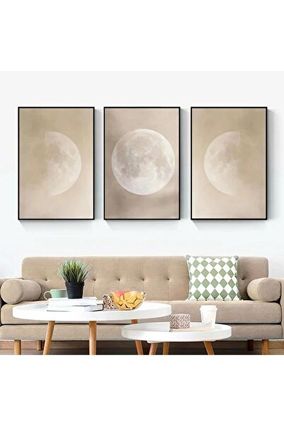 Linacci Üçlü Siyah Alüminyum Çerçeve Ay Krem Soft Cam Tablo Seti