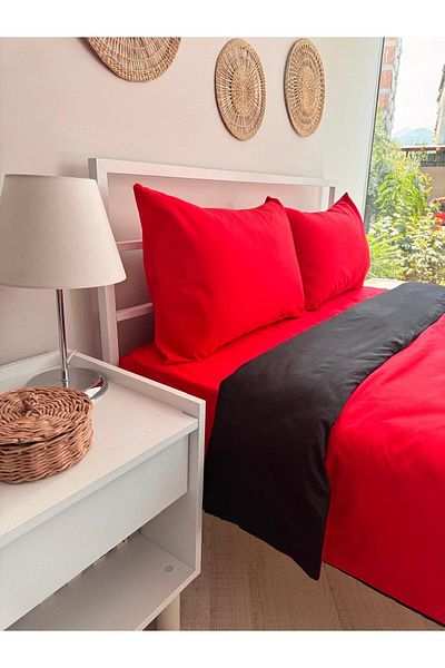 üntaş Red Double Sided Unity Duvet Cover and 2 Pillowcases - Double