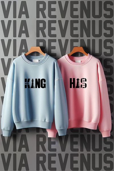Vordevia Her King His Queen Printed - Lover φούτερ με φαρδιά εφαρμογή, ράστερ με 3 νήματα, λαιμόκοψη μηδέν