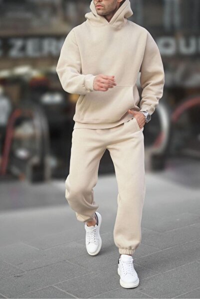 ruNadeS Ανδρικό σετ φούτερ με κουκούλα με φαρδιά εφαρμογή με μαλακή υφή με ελαστικά πόδια - Ρούχα για το σπίτι