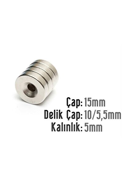 Dünya Magnet 10 Adet - Yuvarlak Neodyum Mıknatıs, 15x5 Mm, Havşa Delikli, Güçlü Magnet, (ÇAP:15MM, KALINLIK:5MM)