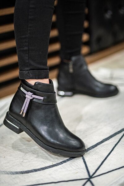 Nubbock Cizme de damă din piele neagră - Strasuri laterale, NK1078