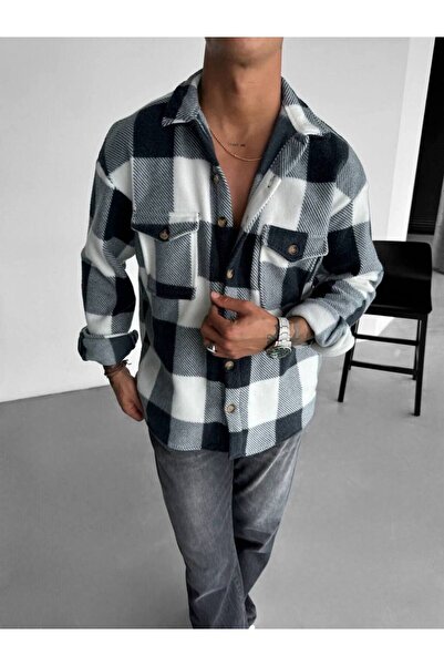 İLKCET MODA Карирана унисекс тениска с голям размер от полар