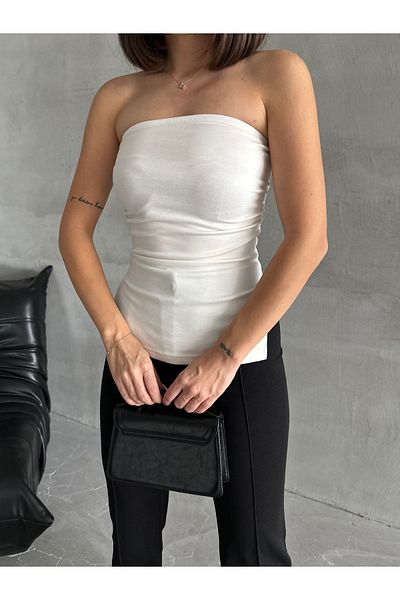 ELBEY Strapless Blouse - Side Slit and Gather Detail