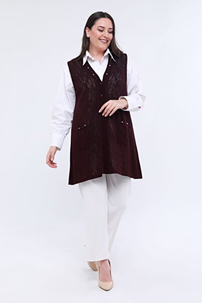 Laden Women's - Large Size Very Thin Special Knit Spring Long Hole Knitwear Vest