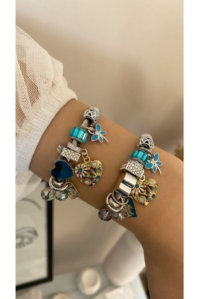 CLARİS Mavi Renkli Kalpli Charm Çelik Bileklik