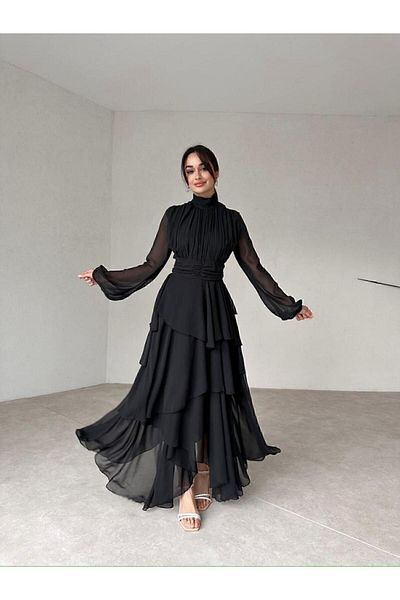 LİBAS Rochie de damă din șifon midi neagră