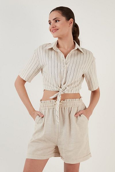 Lela Πουκάμισο με κοντό μανίκι Crop πουκάμισο 611au007
