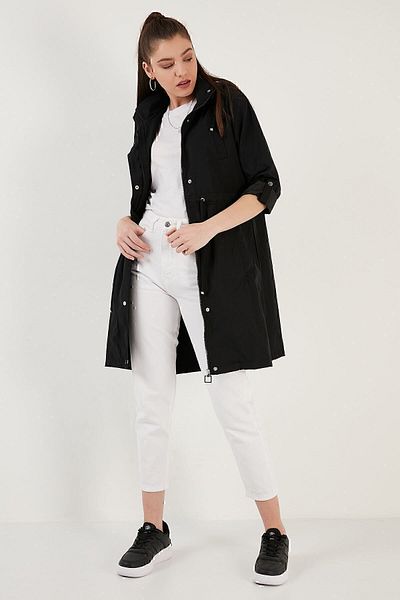 Lela Regular Fit Thin Seasonal Coat with Removable Hood 497sezen