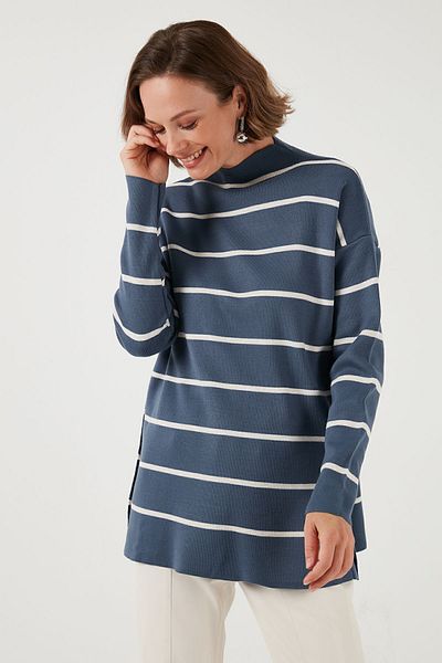 Lela Onesize Striped Knitwear Sweater - Stand Collar 4615197 Y