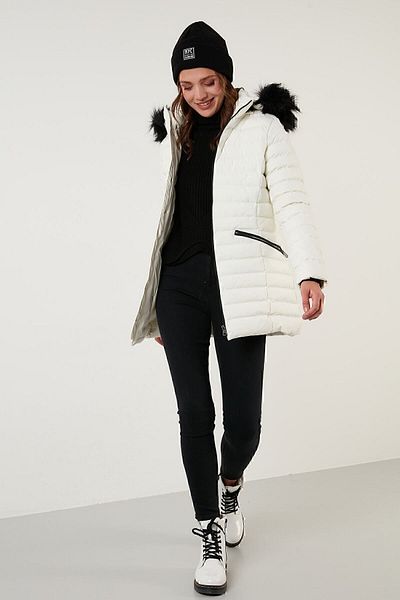 Lela Women's Coat with Removable Hooded Faux Fur Collar 497kylıe21
