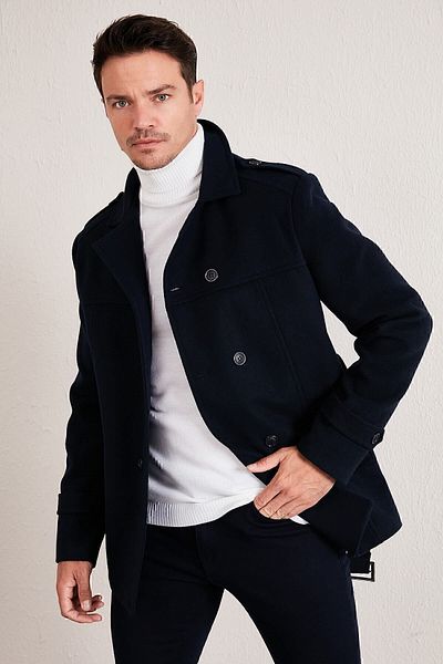 Buratti Мъжко памучно кашмирено палто Slim Fit с джобове 5841015