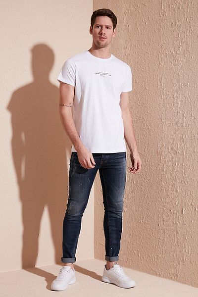 Buratti Κείμενο εμπριμέ Crew Neck 100% βαμβακερό μπλουζάκι με λεπτή εφαρμογή Ανδρικό μπλουζάκι 541ıfit