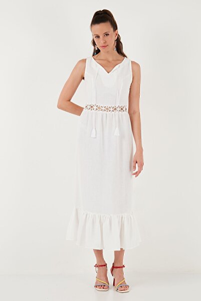 Lela Regular Fit Volanlı Kolsuz Midi Elbise ELBİSE 611EL574