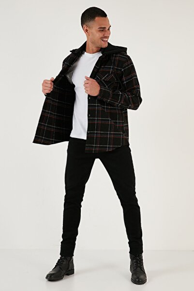 Buratti Καρό χειμερινό πουκάμισο με κανονική εφαρμογή με αποσπώμενη κουκούλα ανδρικό πουκάμισο CF24W 126985