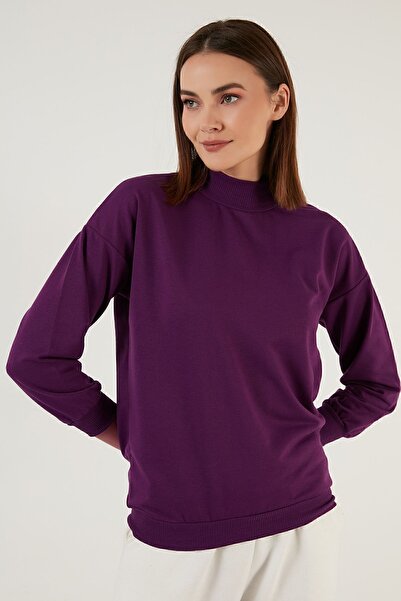 Lela Sweat tricotat de bază din bumbac cu guler vertical - 5863323