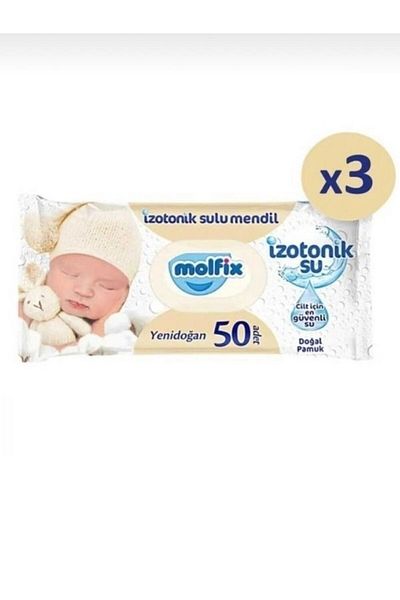 Molfix Newborn Isotonic Aqueous Medndil Natural Cotton 3 Pack 150 Sheets