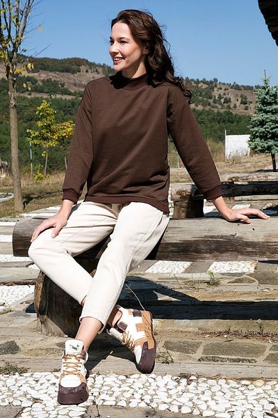 Lela Stand Collar Basic Cotton Knitted Sweat - 5863323