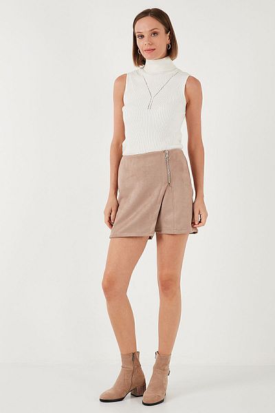 Lela Asymmetric Cut Slim Fit Winter Shorts Skirt - Zipper Detailed 5865969