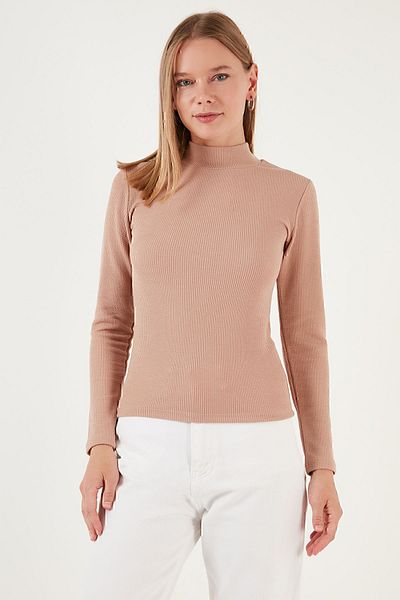 Lela Pulover slim cu coaste, flexibil, cu jumătate de gât țesut PULVOR 5865344
