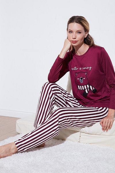 Lela Patterned Crew Neck Regular Fit Pajama Set - 65719102