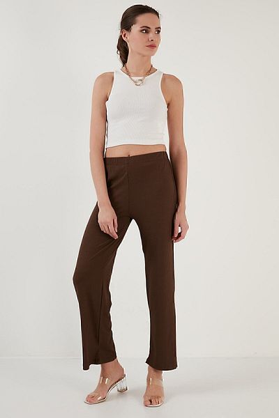 Lela Ribbed Relaxed Cut Wide Leg Trousers Trousers 5865028