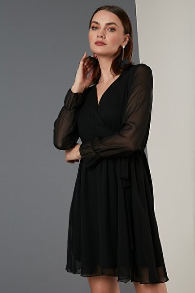 Lela Γυναικείο φόρεμα με διπλό στήθος με δέσιμο με λεπτομέρεια από σιφόν