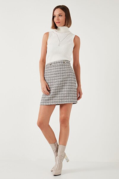 Lela Tweed Plaid Mini Winter Skirt - Straight Cut Pencil, Skirt 611et0602