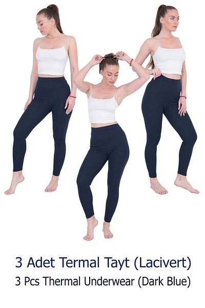 KonForYou 3-Piece Unisex Cotton Winter Thermal Leggings 3 Pieces Navy Blue Underwear
