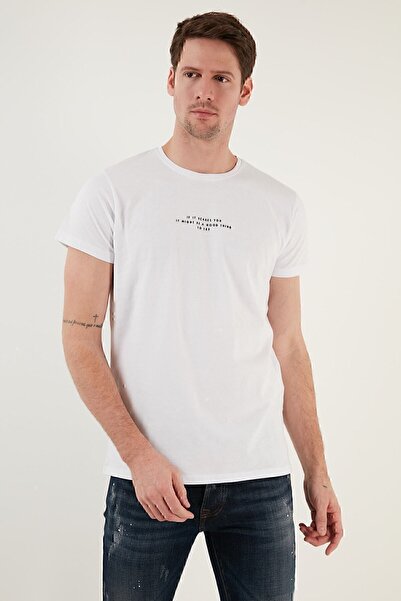 Buratti Κείμενο εμπριμέ Crew Neck 100% βαμβακερό μπλουζάκι με λεπτή εφαρμογή Ανδρικό μπλουζάκι 541ıfit