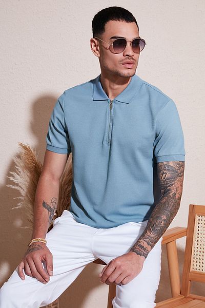 Buratti Tricou din bumbac cu gât polo pentru bărbați - cu fermoar, cu potrivire normală5902915