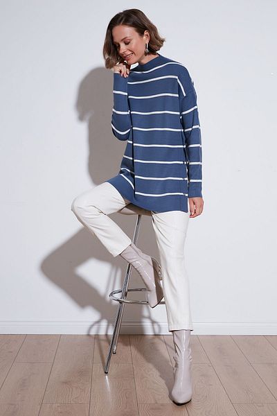 Lela Onesize Striped Knitwear Sweater - Stand Collar 4615197 Y