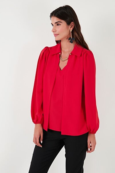 Lela Regular Fit V-Neck Balloon Sleeve Blouse BLUZ 611BZ0353