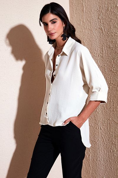 Lela Cămașă cu mânecă trei sferturi, cu spate lung, cu croială relaxată SHIRT67033392S4
