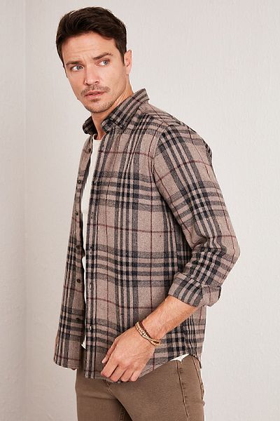 Buratti Καρό μακρυμάνικο Slim Fit Χειμερινό πουκάμισο Ανδρικό πουκάμισο Cf21w112844