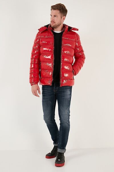 Buratti Vékonyan illeszkedő, levehető kapucnis, fényes pufferkabát férfi KABÁT 649007