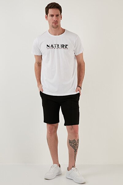 Buratti Text Printed Crew Neck 100% Cotton Slim Fit T Shirt Ανδρικό Tshirt 541nature