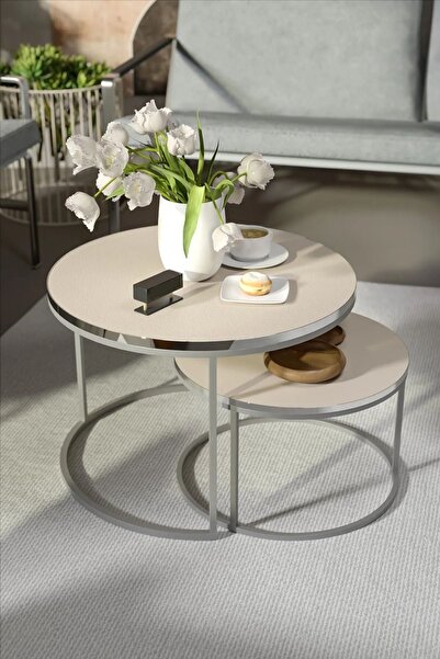 Reyo Orta Sehpa İkili Gümüş Lux Special Krem