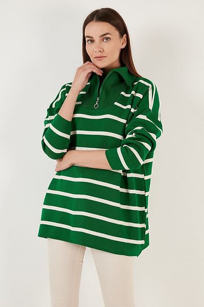 Lela Striped Half Zipper Oversize Knitwear Sweater SWEATER 4616080