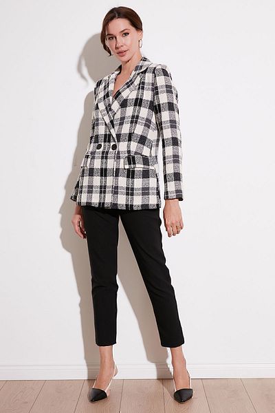 Lela Regular Fit Double Breasted Collar Tweed Blazer Jacket 611CE0310